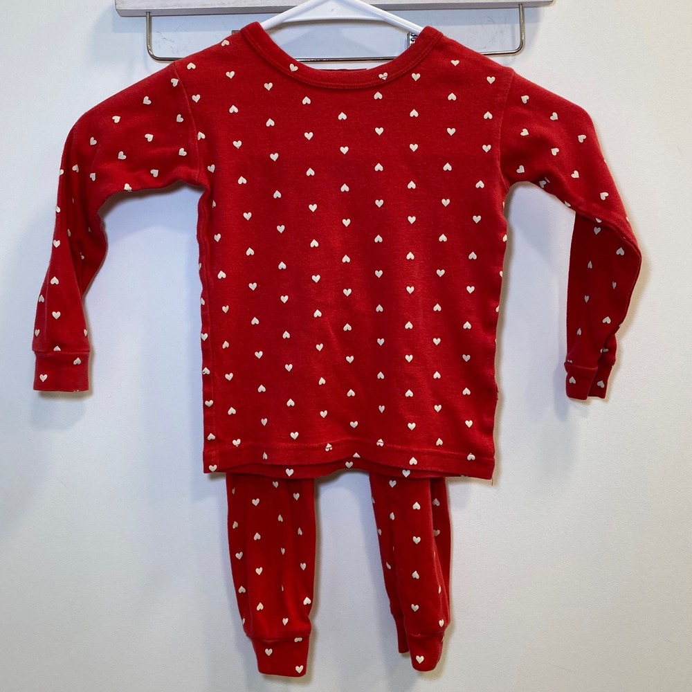 Baby Gap Pajama Set 3T Red White Heart Organic 100% Cotton Valentine Coquette